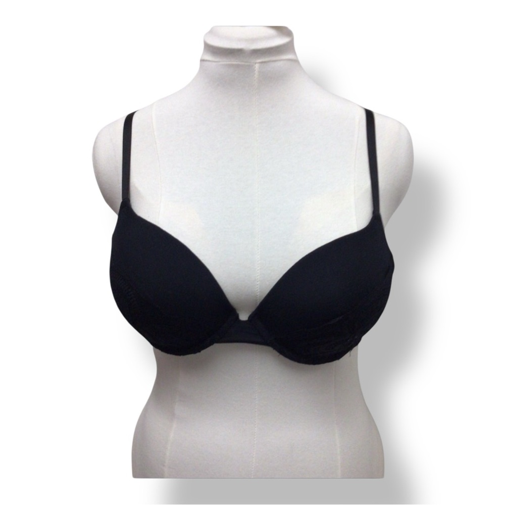 Vassarette Lace Front Padded Pushup Bra VTG 90s Underwire, Black, size 38C